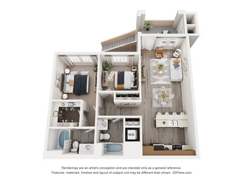 Floor plan for 2 beds, 2 baths, 1025 sqft